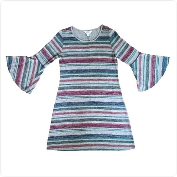 Market & Spruce Dress Multicolor New Comfy Stretch Stripe Bell Sleeves Medium - Picture 1 of 10